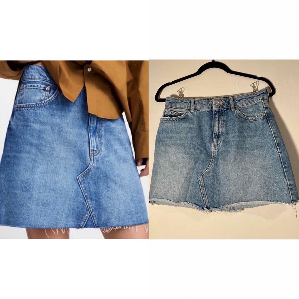 Zara Mini Denim Jean Skirt Raw Hem Western Wear Cowgirl